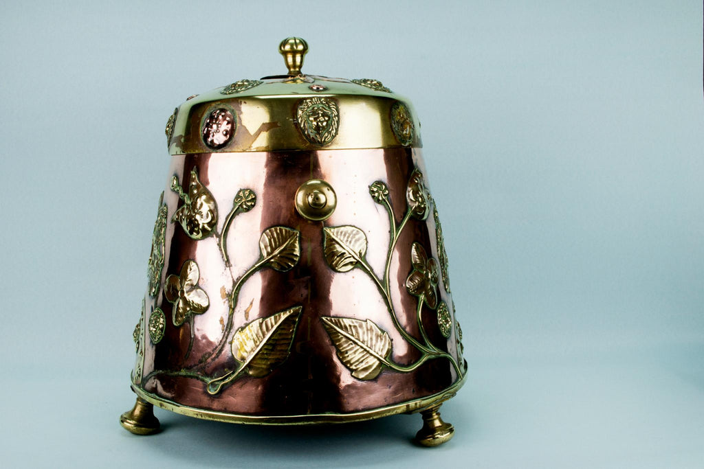 Copper Fireplace Bucket with Tulips, Dutch 19th Century